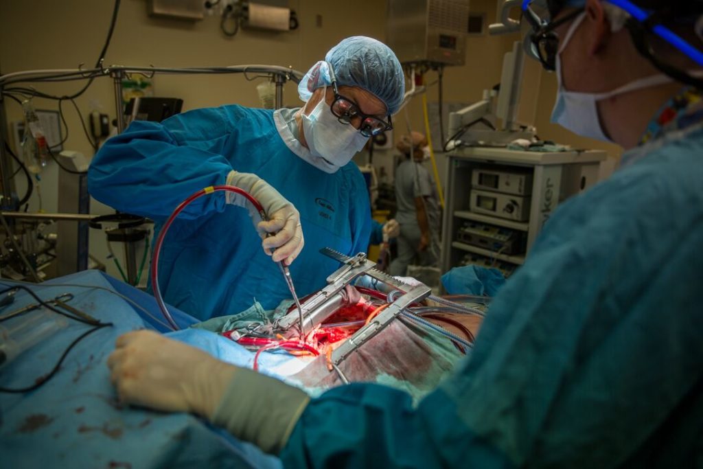In the operating room during open heart surgery