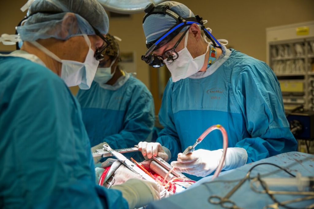 In the operating room during open heart surgery