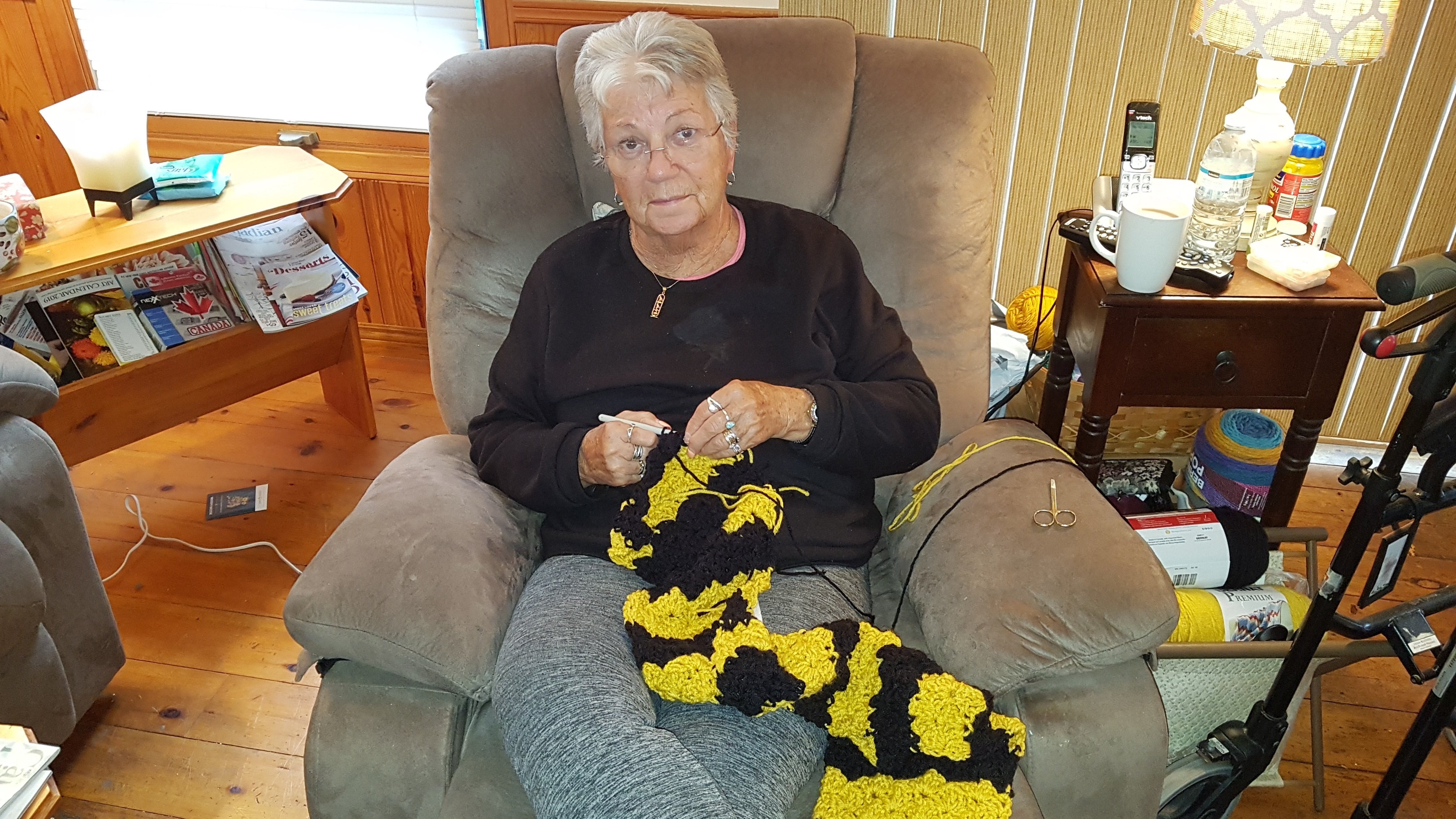 Marilynne Adair crochets a scarf