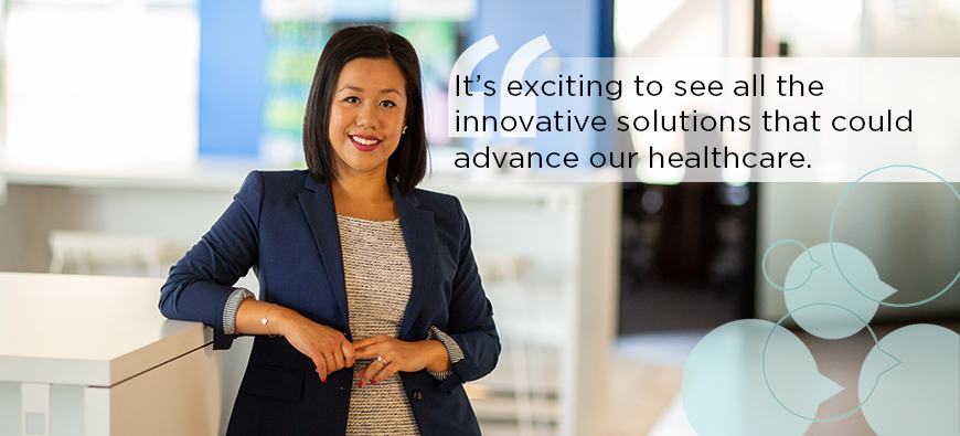 A photo of Andrea Lee with the following quote "It's exciting to see all the innovative solutions that could advance our healthcare."