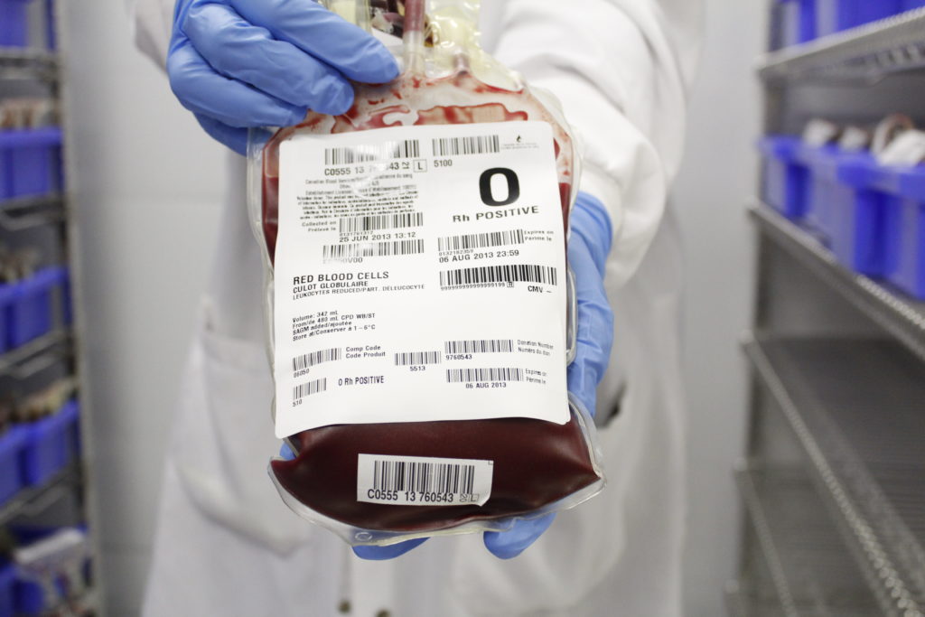 A blood bag with donated blood