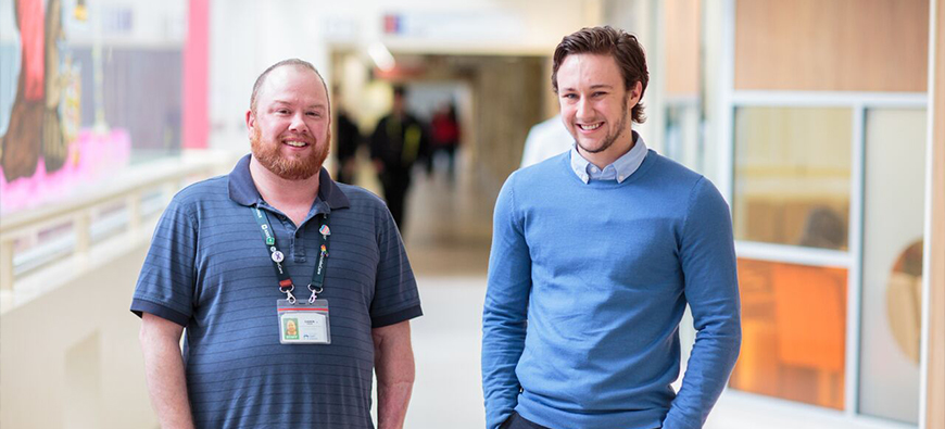 Caden (left) and Jaime (right) together at McMaster Children's Hospital.