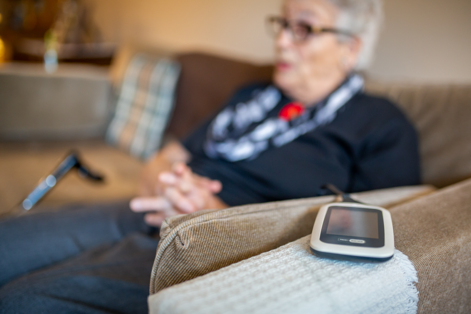 Portable heart monitor on patient while at home