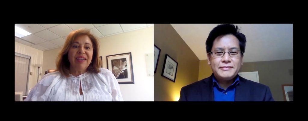 A screenshot of Dr Alexandra Papaioannou & Aaron Lam from the Innovations in Vital Care webinar series.
