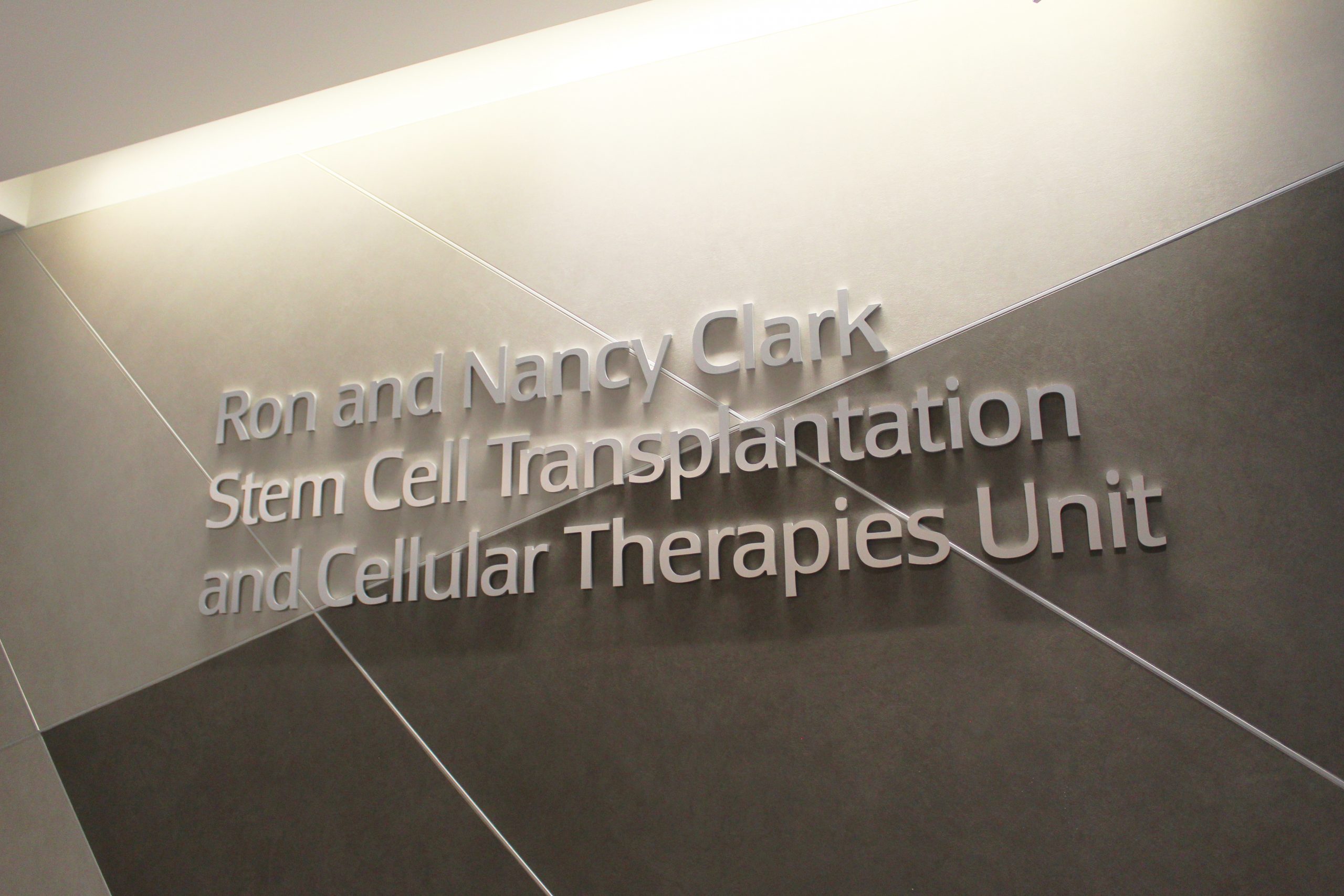 signage for the new Ron and Nancy Clark Stem Cell Transplantation and Cellular Therapies Unit