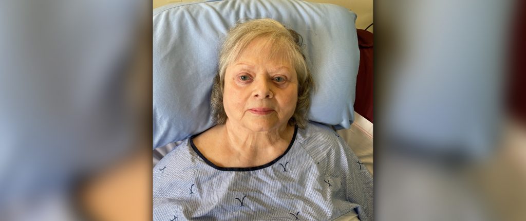 A photo of Joan in her hospital bed