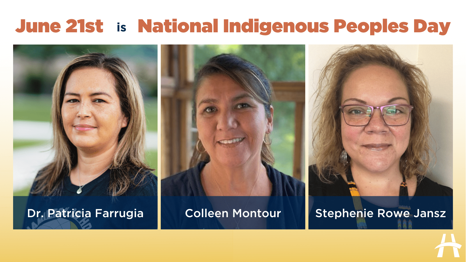 Collage showing doctor Patricia Farrugia, Colleen Montour, and Stephenie Rowe Jansz. Text at the top reads June 21 National Indigenous Peoples Day.