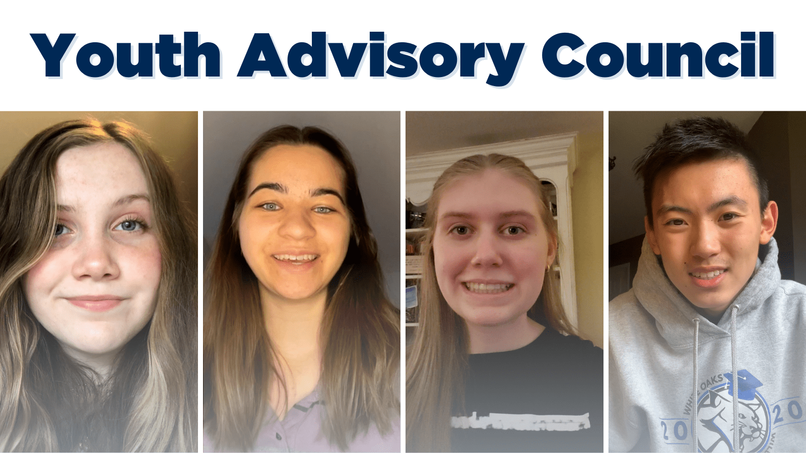 Collage image of four members of the youth advisory council. From left to right: Raynham, Megan, Illyria, and Eric.