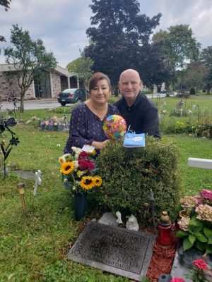 Rose and Chester at the cemetery
