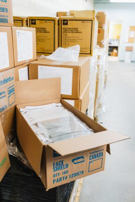 Boxes of made-in-Canada face shields