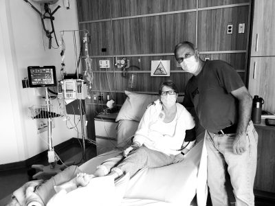 Sharon Walker in hospital with her husband