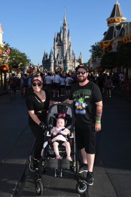 Karlee, Colin and Sawyer at Disney World in front of Cinderella's Castle.