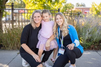 Alana Hurov (right) with her daughter Katherine Urquhart and HHS physiotherapist Maddie Fyfe