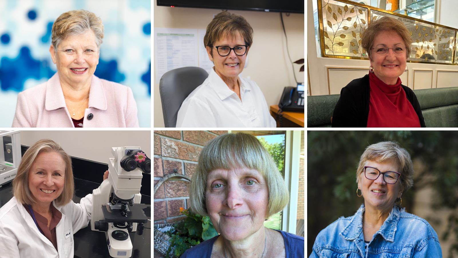 A collage with photos of the six people in the story who are celebrating 45 years of service to HHS.